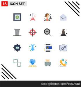 Pack of 16 Modern Flat Colors Signs and Symbols for Web Print Media such as power, environment, fashion, open, mail Editable Pack of Creative Vector Design Elements