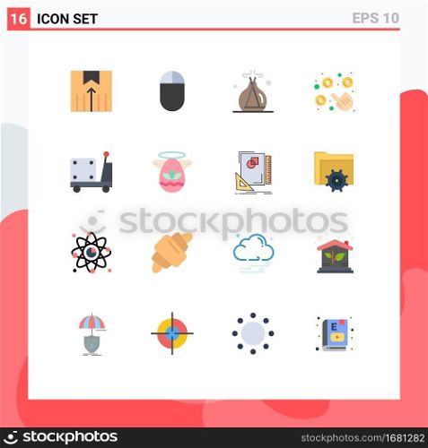 Pack of 16 Modern Flat Colors Signs and Symbols for Web Print Media such as angle, pump, spa, logistic, money Editable Pack of Creative Vector Design Elements