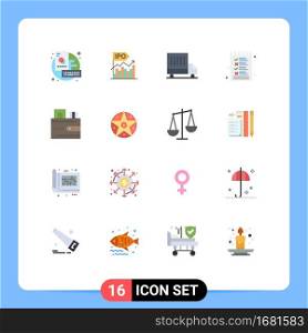 Pack of 16 Modern Flat Colors Signs and Symbols for Web Print Media such as card, menu, offer, list, van Editable Pack of Creative Vector Design Elements