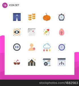 Pack of 16 Modern Flat Colors Signs and Symbols for Web Print Media such as tool, eye, pumpkin, design, time Editable Pack of Creative Vector Design Elements
