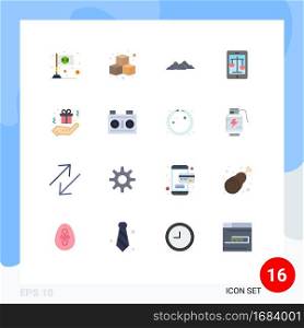 Pack of 16 Modern Flat Colors Signs and Symbols for Web Print Media such as legal, internet, play, court, nature Editable Pack of Creative Vector Design Elements