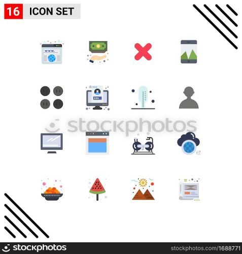 Pack of 16 Modern Flat Colors Signs and Symbols for Web Print Media such as clothes, smartphone, service, graph, cross Editable Pack of Creative Vector Design Elements
