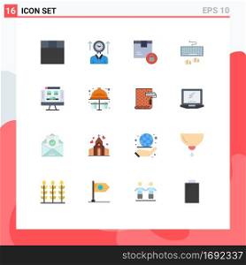 Pack of 16 Modern Flat Colors Signs and Symbols for Web Print Media such as computer, typing, delivery, type, keyboard Editable Pack of Creative Vector Design Elements
