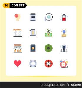 Pack of 16 Modern Flat Colors Signs and Symbols for Web Print Media such as machinery, construction, center, power, battery Editable Pack of Creative Vector Design Elements
