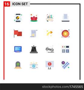 Pack of 16 Modern Flat Colors Signs and Symbols for Web Print Media such as file, flag, finance, country, mail Editable Pack of Creative Vector Design Elements