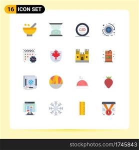 Pack of 16 Modern Flat Colors Signs and Symbols for Web Print Media such as calender, medical, waiting, capture, optimization Editable Pack of Creative Vector Design Elements