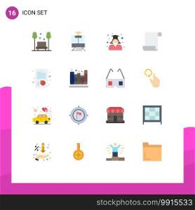 Pack of 16 Modern Flat Colors Signs and Symbols for Web Print Media such as growth, log, vehicle, document, school Editable Pack of Creative Vector Design Elements