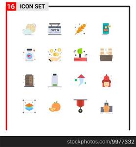 Pack of 16 Modern Flat Colors Signs and Symbols for Web Print Media such as mobile, live chat, web, chat, fall Editable Pack of Creative Vector Design Elements