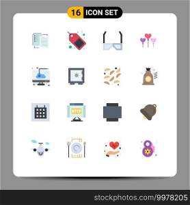 Pack of 16 Modern Flat Colors Signs and Symbols for Web Print Media such as love, heart, sale, watch, hd Editable Pack of Creative Vector Design Elements