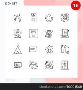 Pack of 16 Modern Outlines Signs and Symbols for Web Print Media such as user, on, restore, desk, online Editable Vector Design Elements