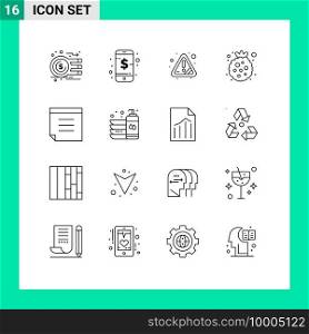 Pack of 16 Modern Outlines Signs and Symbols for Web Print Media such as note, healthy, smart, food, error Editable Vector Design Elements