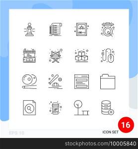 Pack of 16 Modern Outlines Signs and Symbols for Web Print Media such as metal, chinese, card, bell, night Editable Vector Design Elements