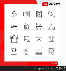 Pack of 16 Modern Outlines Signs and Symbols for Web Print Media such as connection, business, book, exchange, search Editable Vector Design Elements