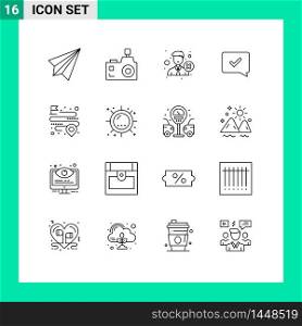 Pack of 16 Modern Outlines Signs and Symbols for Web Print Media such as speech, approve, photographer, reject, office Editable Vector Design Elements