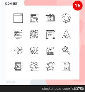 Pack of 16 Modern Outlines Signs and Symbols for Web Print Media such as shop, online, art, technology, gadget Editable Vector Design Elements