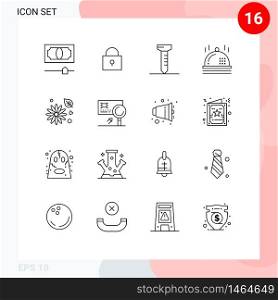 Pack of 16 Modern Outlines Signs and Symbols for Web Print Media such as card, analysis, celebration, nature, buttercup Editable Vector Design Elements