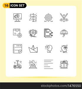 Pack of 16 Modern Outlines Signs and Symbols for Web Print Media such as olympics, hockey, target, game, objective Editable Vector Design Elements