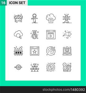 Pack of 16 Modern Outlines Signs and Symbols for Web Print Media such as cloud, network, noob, infrastructure, distribution Editable Vector Design Elements