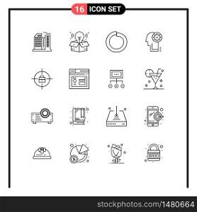 Pack of 16 Modern Outlines Signs and Symbols for Web Print Media such as browser, bag, spring, target, gear Editable Vector Design Elements