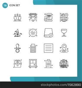 Pack of 16 Modern Outlines Signs and Symbols for Web Print Media such as pin, around, electricity, mobile, lock Editable Vector Design Elements