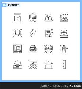 Pack of 16 Modern Outlines Signs and Symbols for Web Print Media such as lab, chemistry, cake, road, park Editable Vector Design Elements