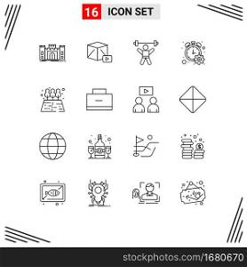 Pack of 16 Modern Outlines Signs and Symbols for Web Print Media such as timer, progress, box, counter, fitness Editable Vector Design Elements