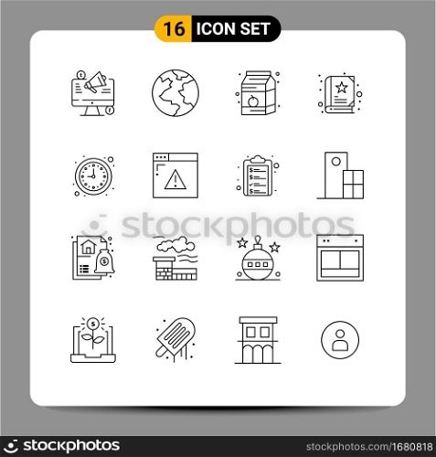 Pack of 16 Modern Outlines Signs and Symbols for Web Print Media such as time, business, breakfast, story, baby Editable Vector Design Elements
