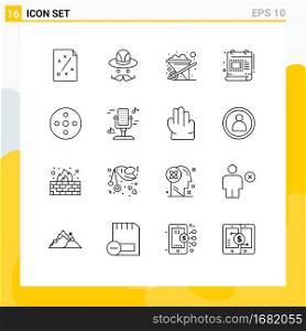 Pack of 16 Modern Outlines Signs and Symbols for Web Print Media such as reel, camera reel, construction, scale, design Editable Vector Design Elements