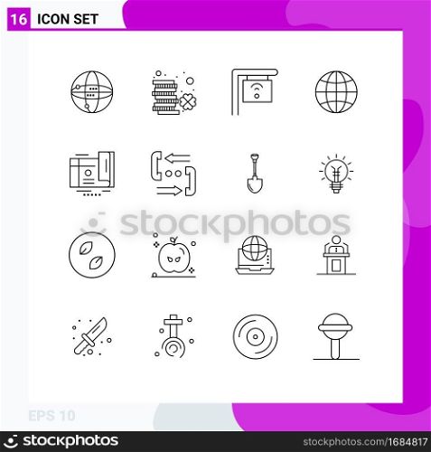 Pack of 16 Modern Outlines Signs and Symbols for Web Print Media such as gift, card, patrick, world, global Editable Vector Design Elements