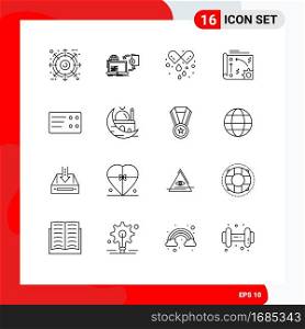 Pack of 16 Modern Outlines Signs and Symbols for Web Print Media such as api, setting, publishing, automation, medicine Editable Vector Design Elements