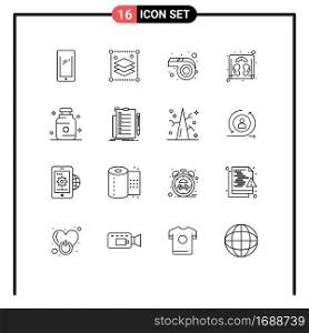 Pack of 16 Modern Outlines Signs and Symbols for Web Print Media such as medical, health, misc, machine, weight Editable Vector Design Elements