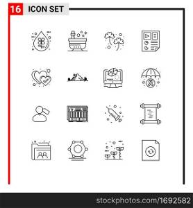 Pack of 16 Modern Outlines Signs and Symbols for Web Print Media such as report, document, tub, data, irish Editable Vector Design Elements