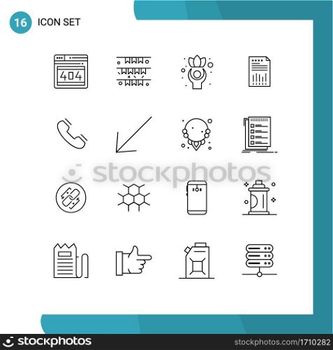 Pack of 16 Modern Outlines Signs and Symbols for Web Print Media such as graph, data, irish, business, wellness Editable Vector Design Elements