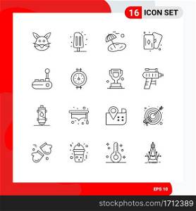 Pack of 16 Modern Outlines Signs and Symbols for Web Print Media such as joy pad, card, sweet, hobby, spring Editable Vector Design Elements