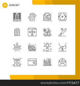 Pack of 16 Modern Outlines Signs and Symbols for Web Print Media such as progress, coach, transaction, clipboard, crowd Editable Vector Design Elements
