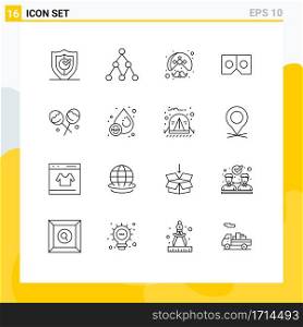 Pack of 16 Modern Outlines Signs and Symbols for Web Print Media such as confectionery, movie, indian, vr, wearing Editable Vector Design Elements
