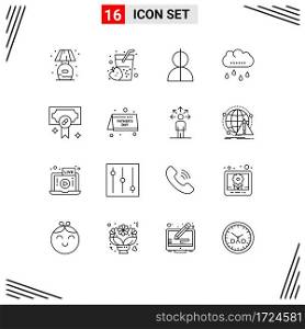 Pack of 16 Modern Outlines Signs and Symbols for Web Print Media such as health, rainy, avatar, rain, thief Editable Vector Design Elements