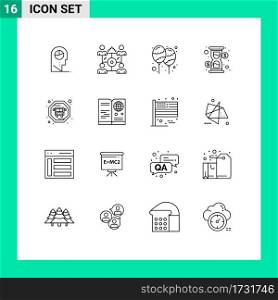 Pack of 16 Modern Outlines Signs and Symbols for Web Print Media such as bus, loading, balloon, hour, celebrate Editable Vector Design Elements