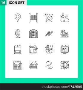 Pack of 16 Modern Outlines Signs and Symbols for Web Print Media such as resort, egg, park, easter, boiled Editable Vector Design Elements