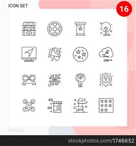 Pack of 16 Modern Outlines Signs and Symbols for Web Print Media such as computer, small, conference, plant, farm Editable Vector Design Elements