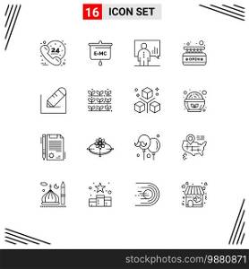 Pack of 16 Modern Outlines Signs and Symbols for Web Print Media such as pencil, shop, analytics, open, presentation Editable Vector Design Elements
