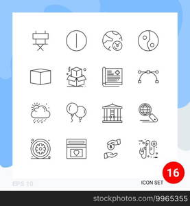 Pack of 16 Modern Outlines Signs and Symbols for Web Print Media such as box, cargo, data, box, yang Editable Vector Design Elements