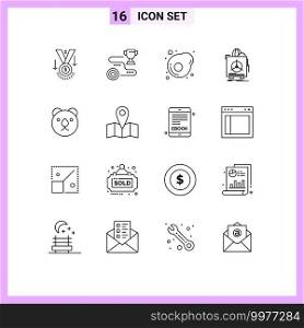 Pack of 16 Modern Outlines Signs and Symbols for Web Print Media such as health, product, path, fragile, omelet Editable Vector Design Elements