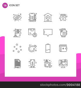 Pack of 16 Modern Outlines Signs and Symbols for Web Print Media such as egg, flag, home, wish list, favorite Editable Vector Design Elements