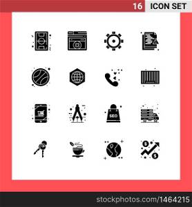 Pack of 16 Modern Solid Glyphs Signs and Symbols for Web Print Media such as sport, security, construction, protection, hacker Editable Vector Design Elements