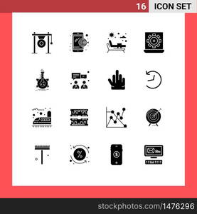 Pack of 16 Modern Solid Glyphs Signs and Symbols for Web Print Media such as laboratory, setting, sunbed, preference, configure Editable Vector Design Elements