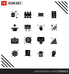 Pack of 16 Modern Solid Glyphs Signs and Symbols for Web Print Media such as chemistry, pot, historic, nature, user Editable Vector Design Elements