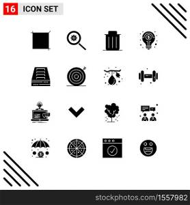 Pack of 16 Modern Solid Glyphs Signs and Symbols for Web Print Media such as drawer, archive, recycle, solution, fitness Editable Vector Design Elements