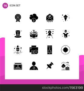 Pack of 16 Modern Solid Glyphs Signs and Symbols for Web Print Media such as wine, glasss, e, up, arrow Editable Vector Design Elements