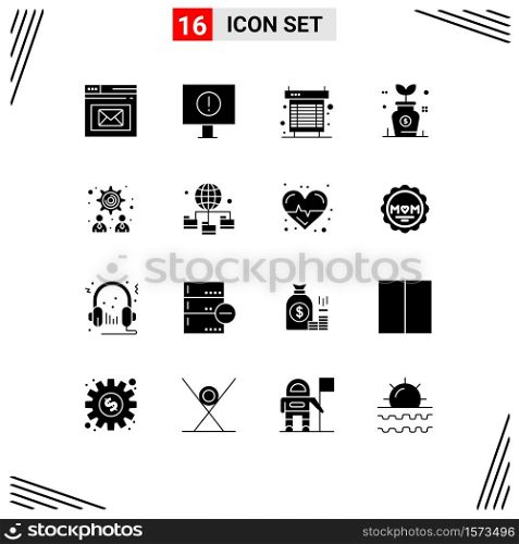 Pack of 16 Modern Solid Glyphs Signs and Symbols for Web Print Media such as management, investment, computer, growth, system Editable Vector Design Elements